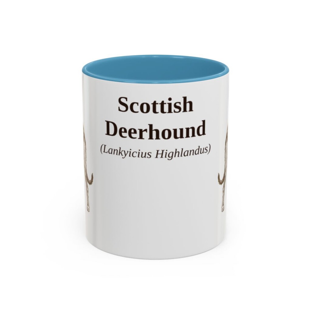 11oz-scottish-deerhound-mug-latin-light-blue 11oz Scottish Deerhound Latin Mug, Light Blue, front view