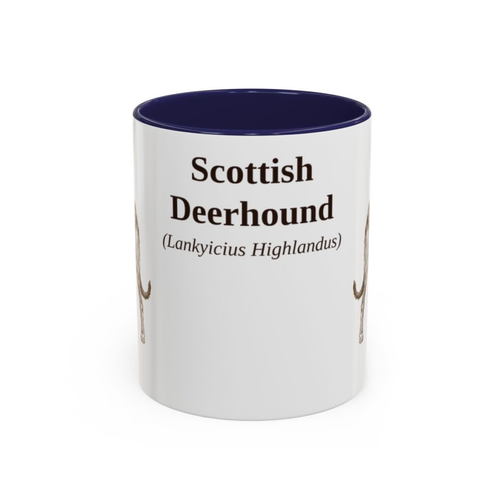 11oz-scottish-deerhound-mug-latin-navy 11oz Scottish Deerhound Latin Mug, Navy, front view