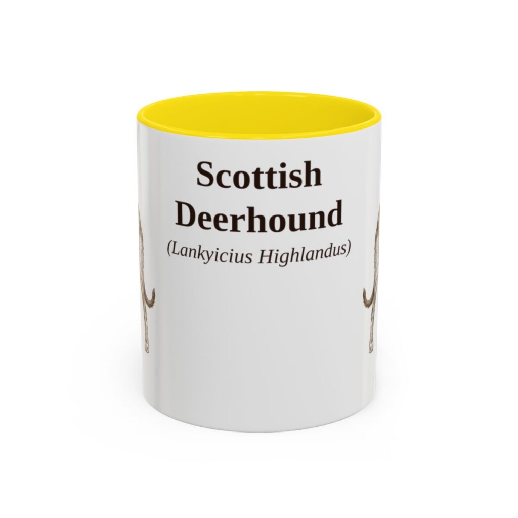 11oz-scottish-deerhound-mug-latin-yellow 11oz Scottish Deerhound Latin Mug, Yellow, front view