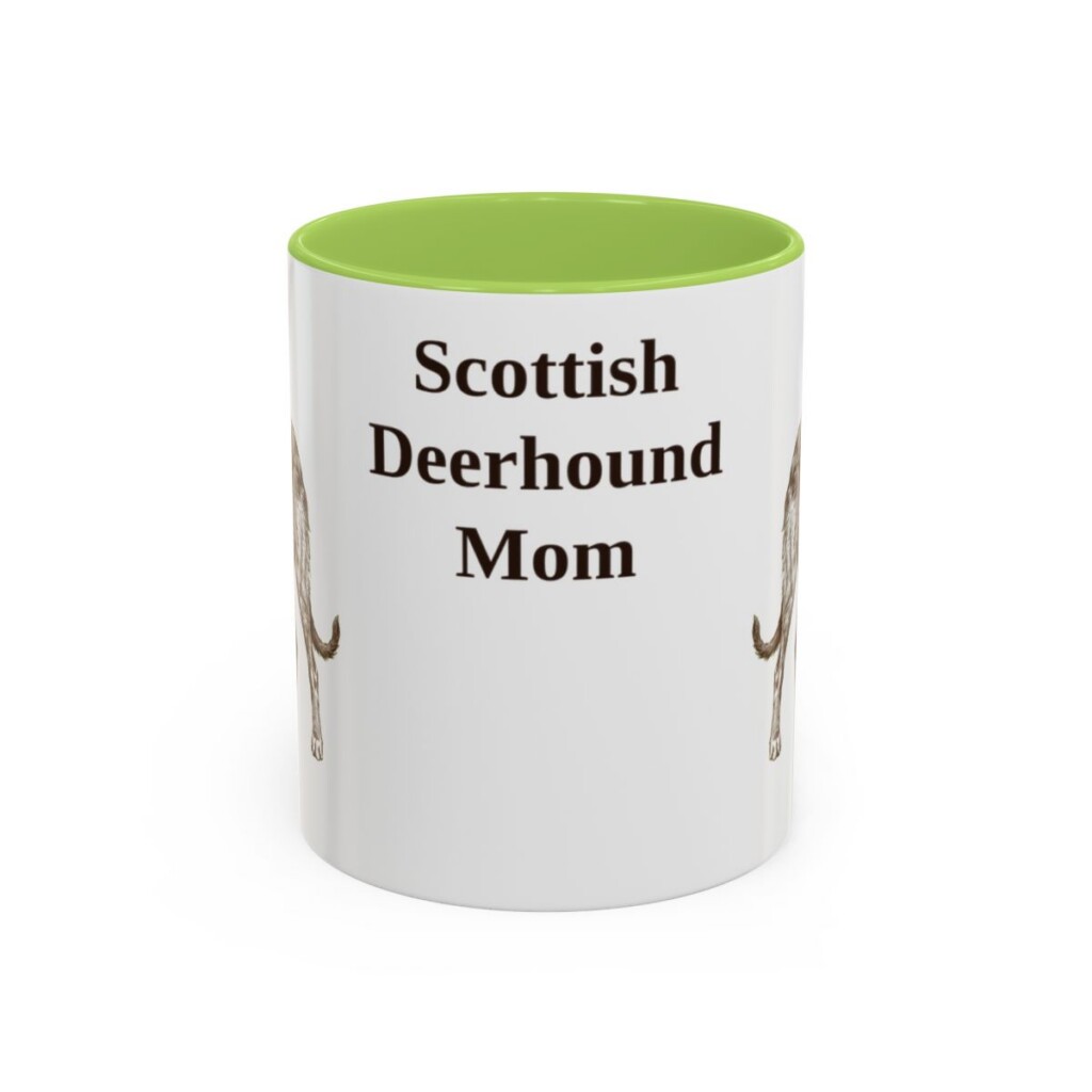 11oz Scottish Deerhound Dog Mom Mug, Light Green, front view