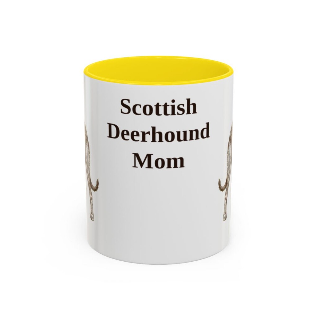 11oz Scottish Deerhound Dog Mom Mug, Yellow, front view