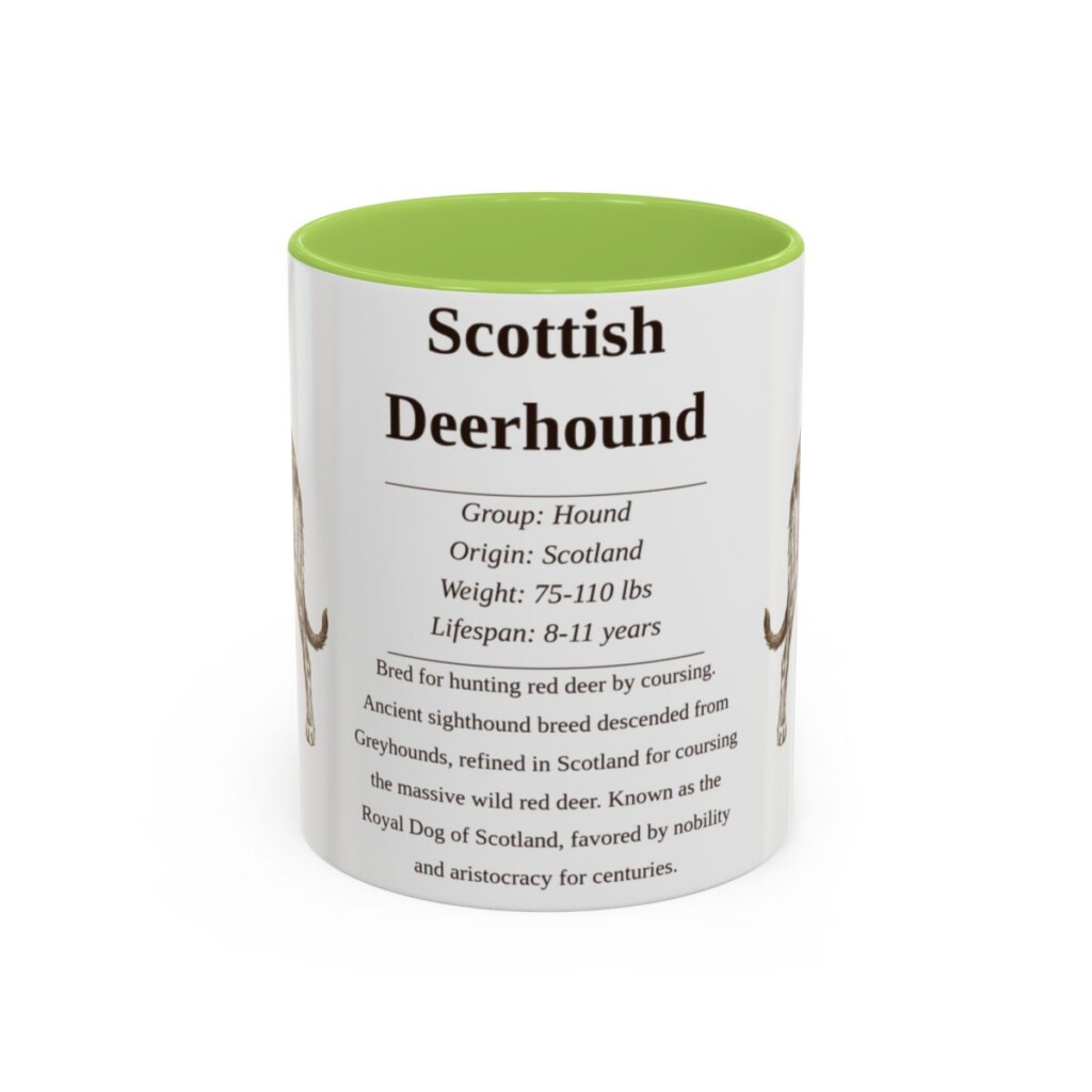 11oz Scottish Deerhound Mug, Light Green, front view