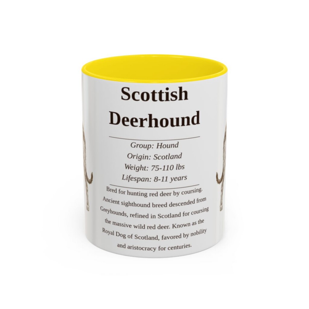 11oz Scottish Deerhound Mug, Yellow, front view