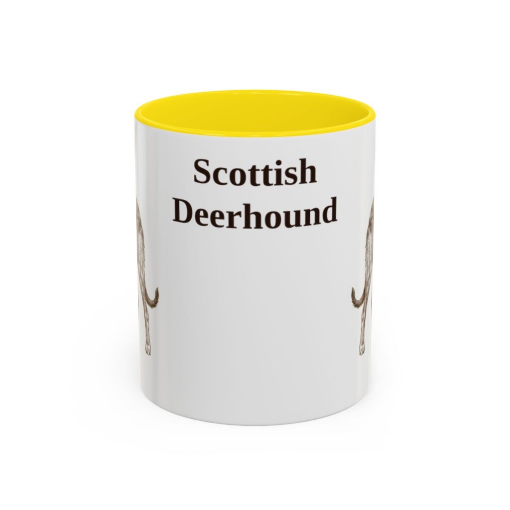 11oz Scottish Deerhound Mug, Yellow, front view