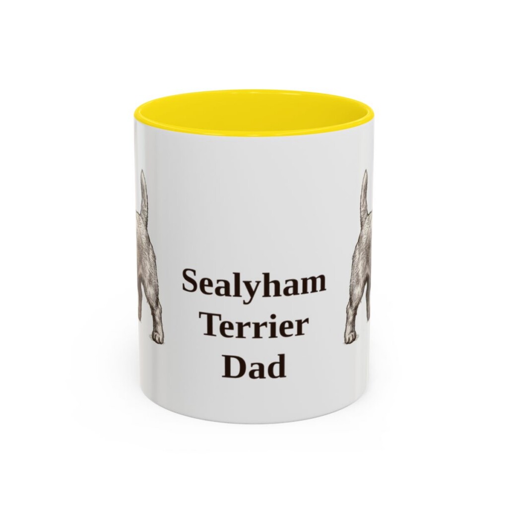 11oz Sealyham Terrier Dog Dad Mug, Yellow, front view