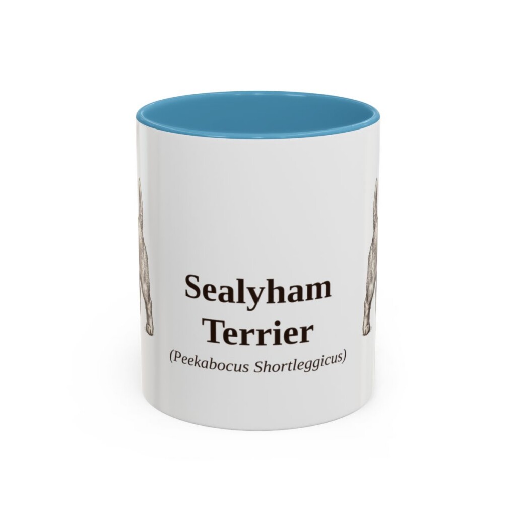 11oz Sealyham Terrier Latin Mug, Light Blue, front view