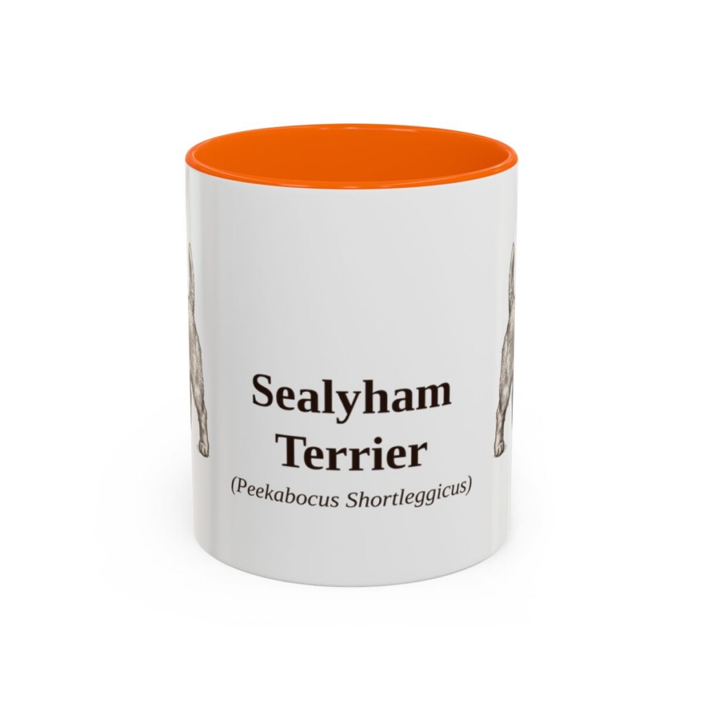 11oz Sealyham Terrier Latin Mug, Orange, front view