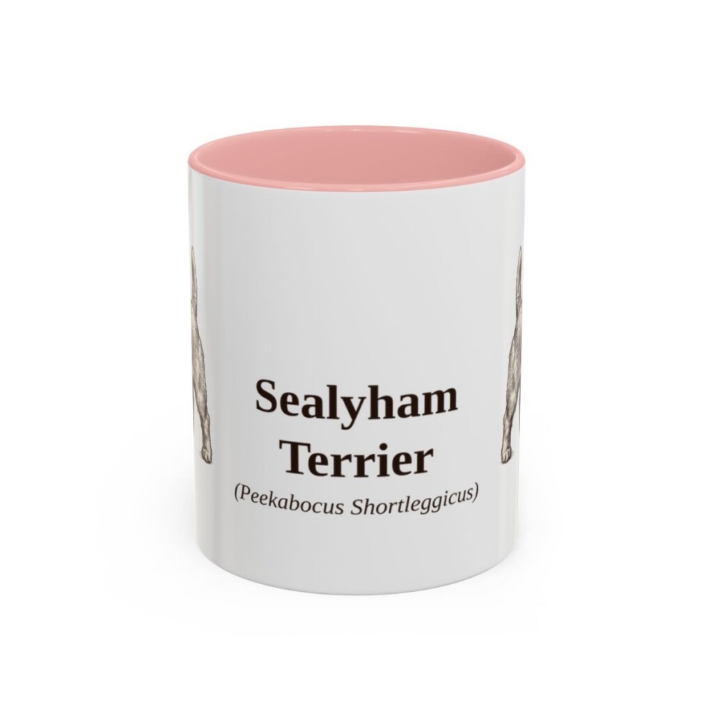 11oz Sealyham Terrier Latin Mug, Pink, front view