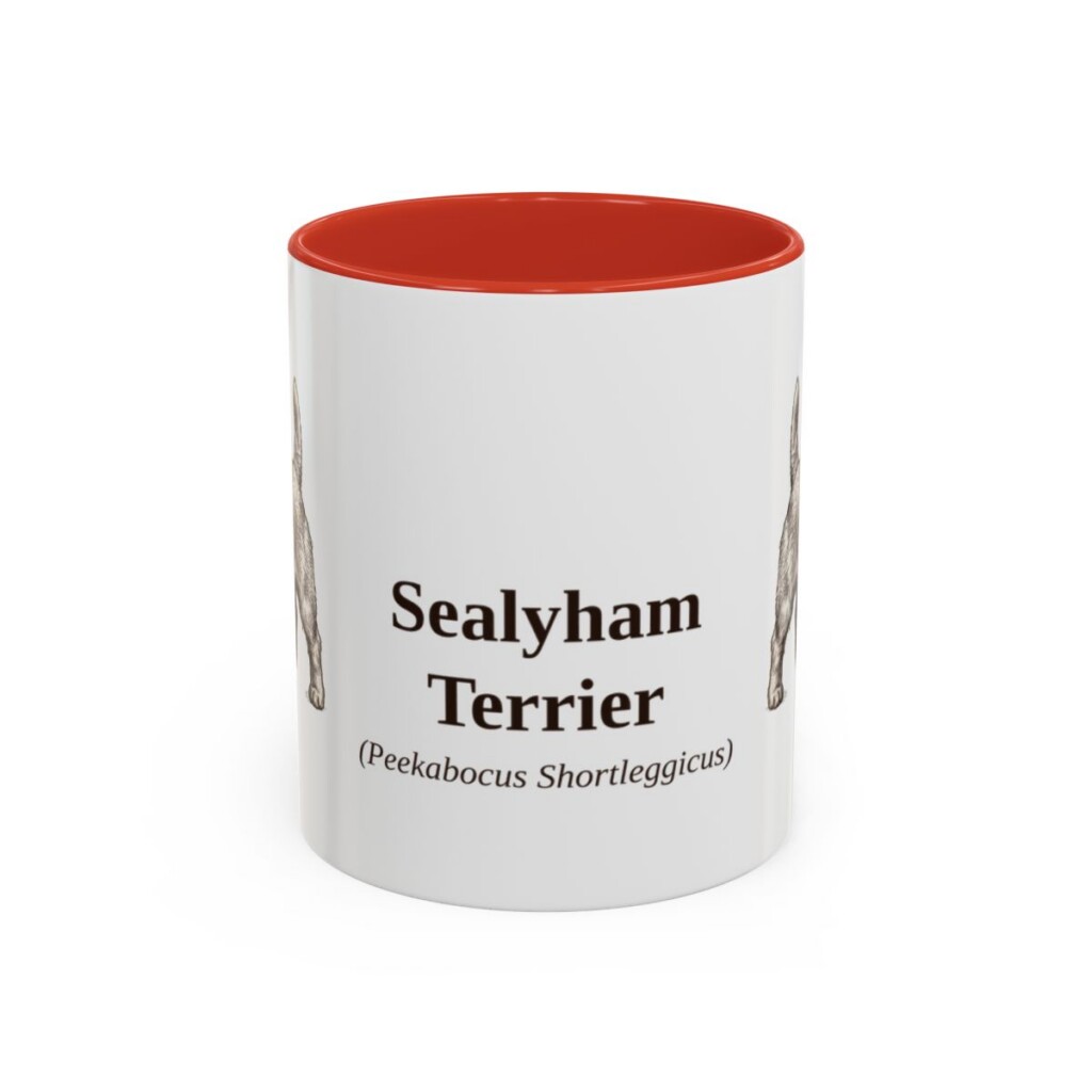 11oz Sealyham Terrier Latin Mug, Red, front view