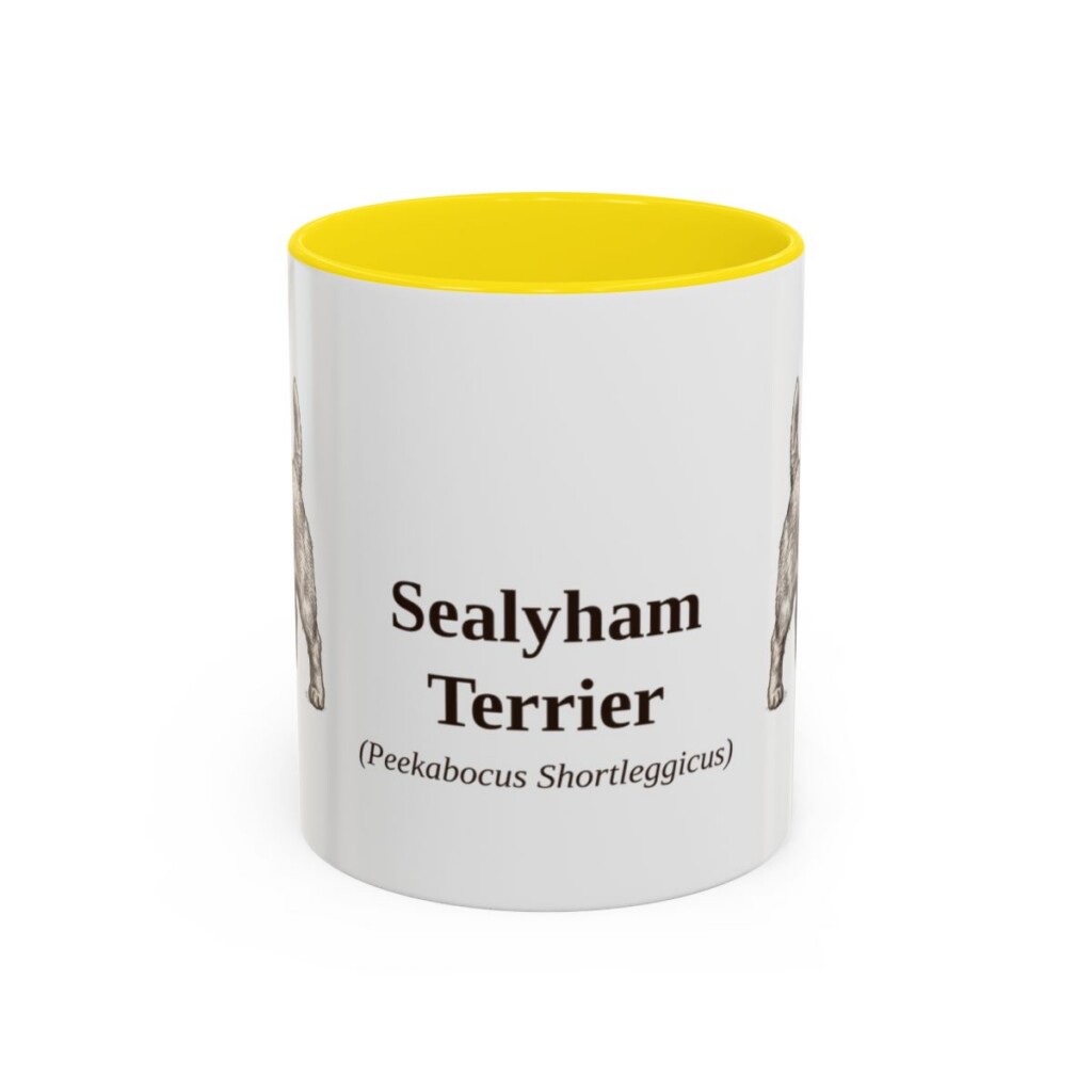 11oz Sealyham Terrier Latin Mug, Yellow, front view