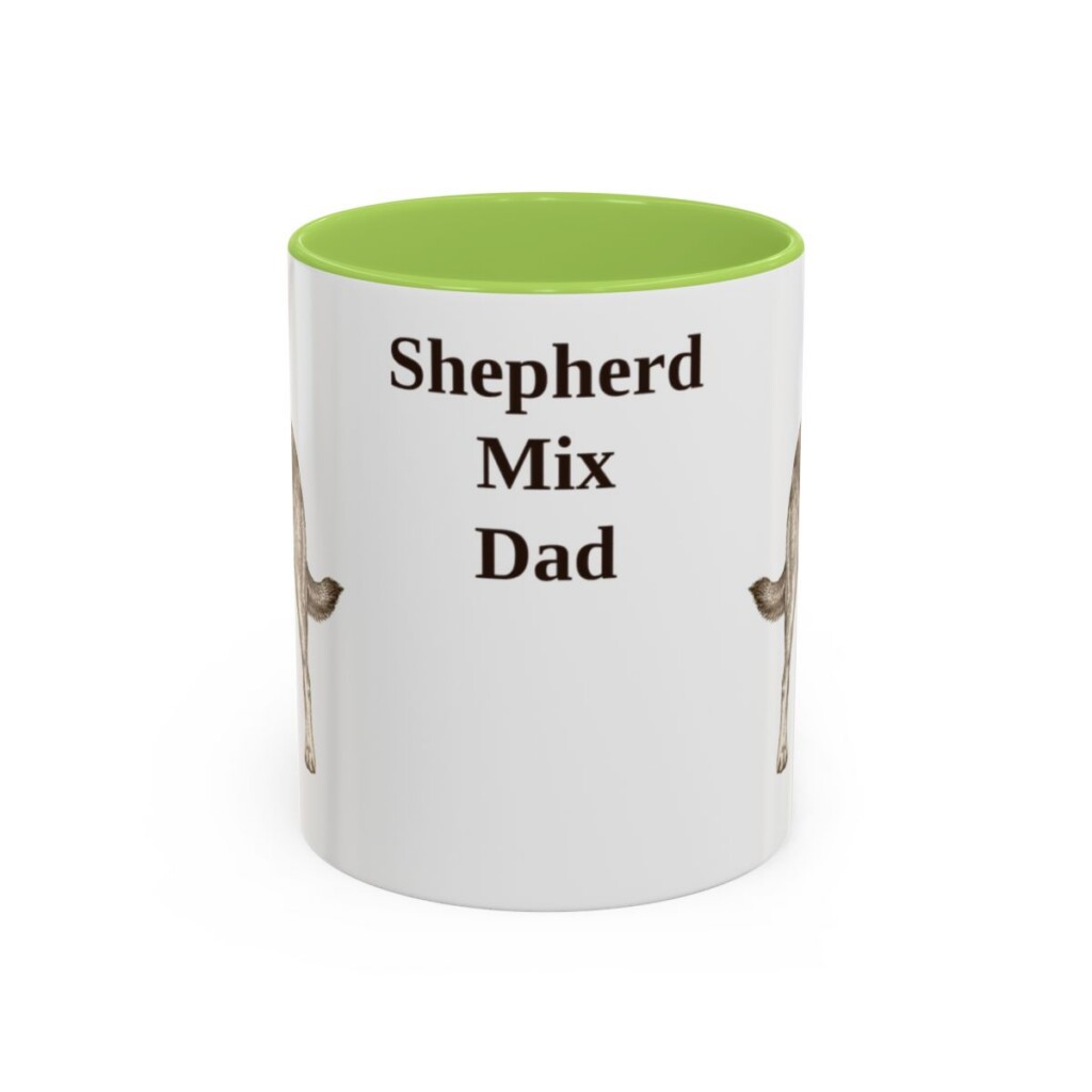 11oz Shepherd Mix Dog Dad Mug, Light Green, front view