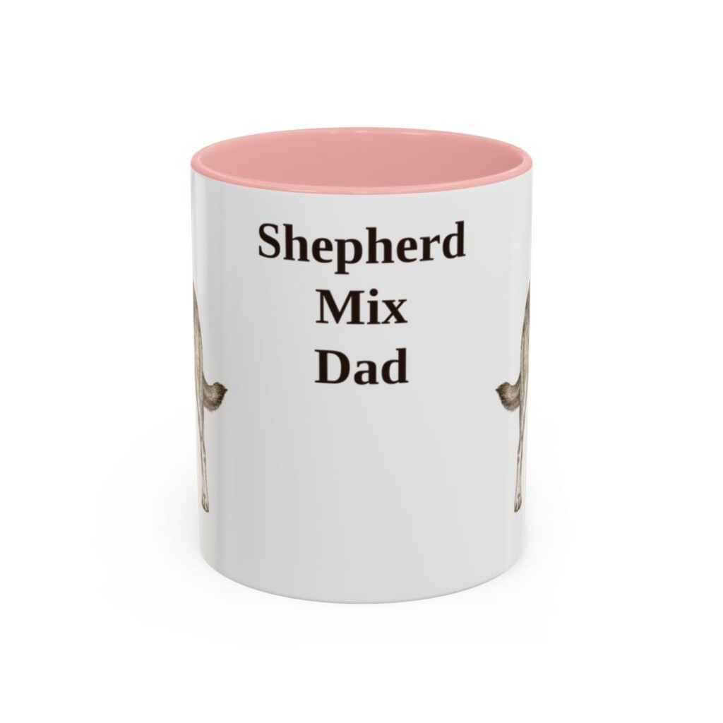 11oz Shepherd Mix Dog Dad Mug, Pink, front view
