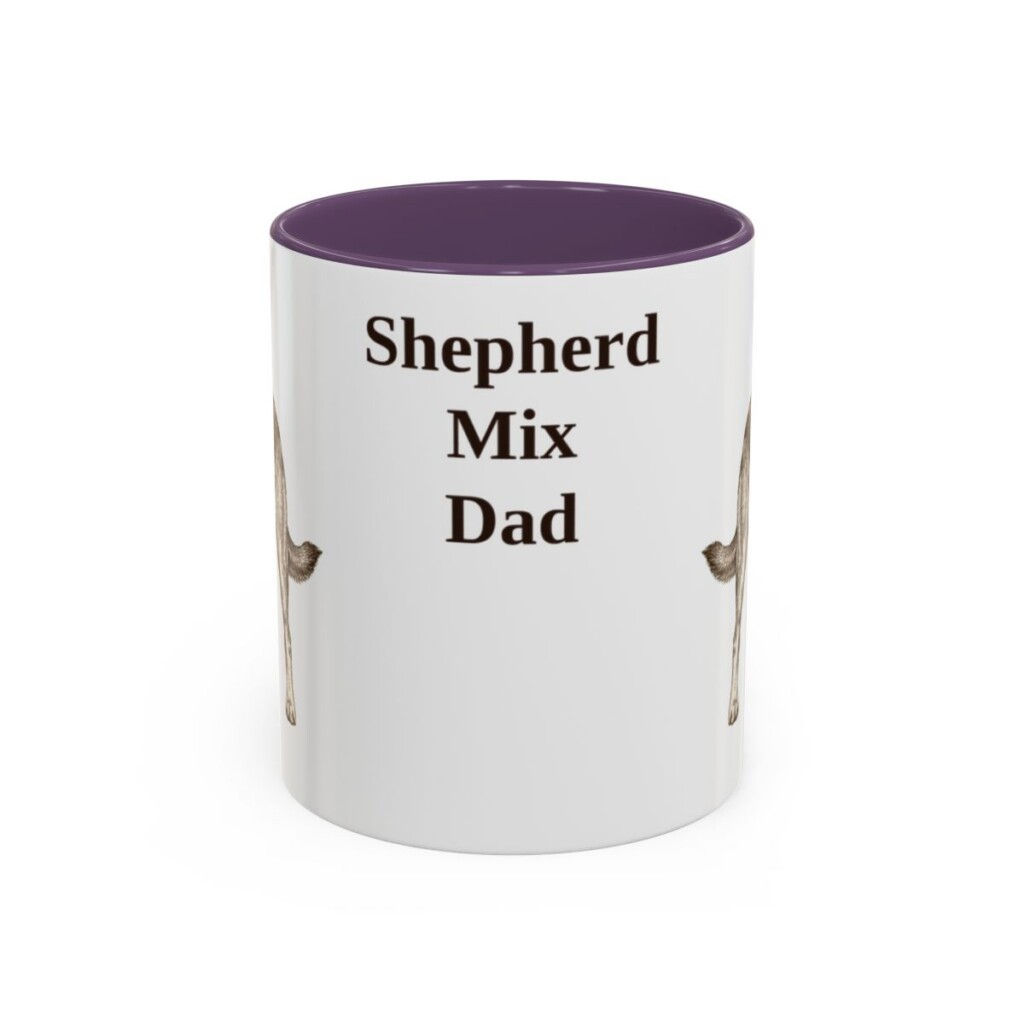 11oz Shepherd Mix Dog Dad Mug, Purple, front view
