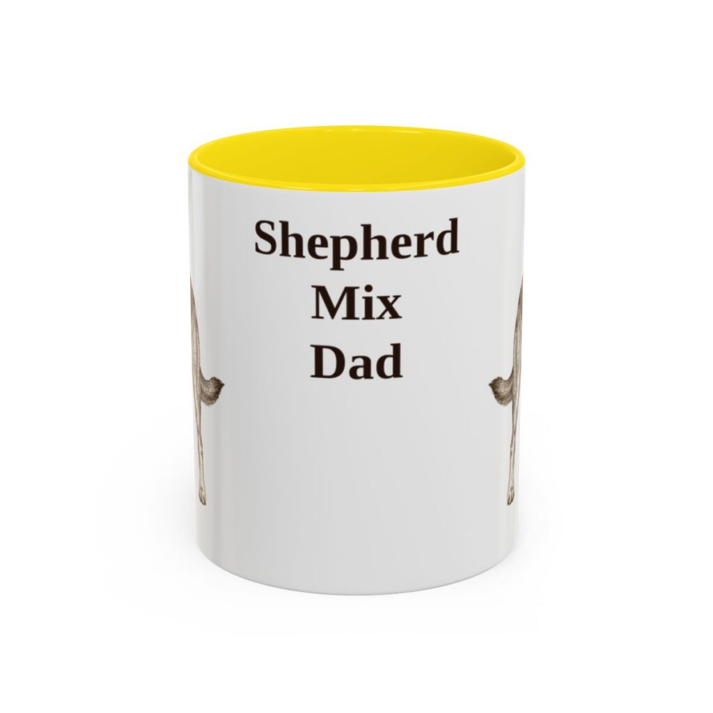 11oz Shepherd Mix Dog Dad Mug, Yellow, front view