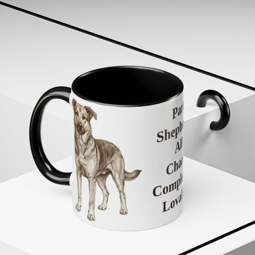 11oz Funny Shepherd Mix Mug, Black, lifestyle photo
