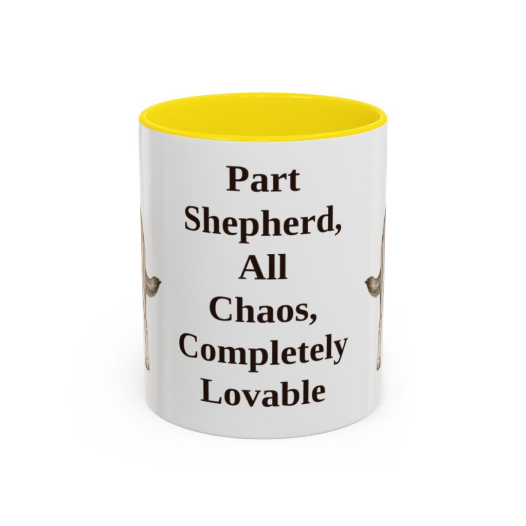11oz Funny Shepherd Mix Mug, Yellow, front view