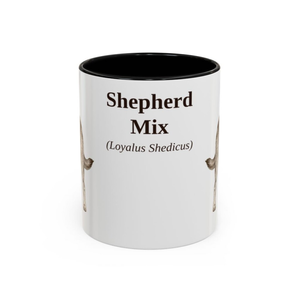 11oz Shepherd Mix Latin Mug, Black, front view