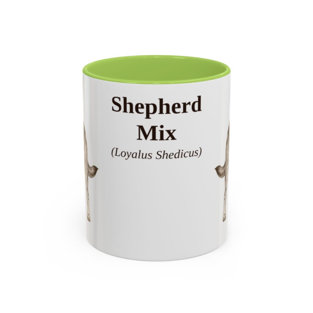 11oz Shepherd Mix Latin Mug, Light Green, front view