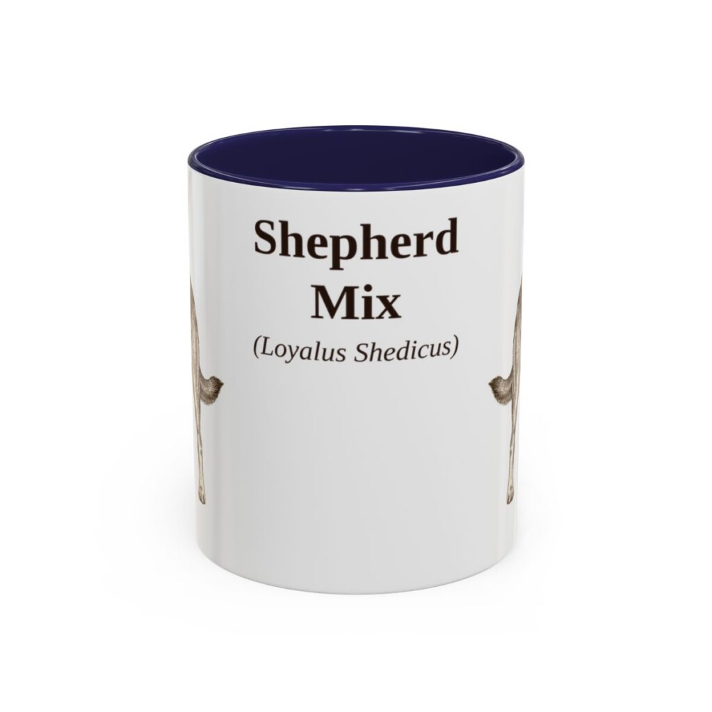11oz Shepherd Mix Latin Mug, Navy, front view