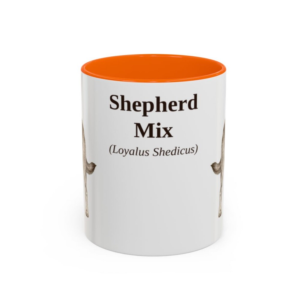 11oz Shepherd Mix Latin Mug, Orange, front view