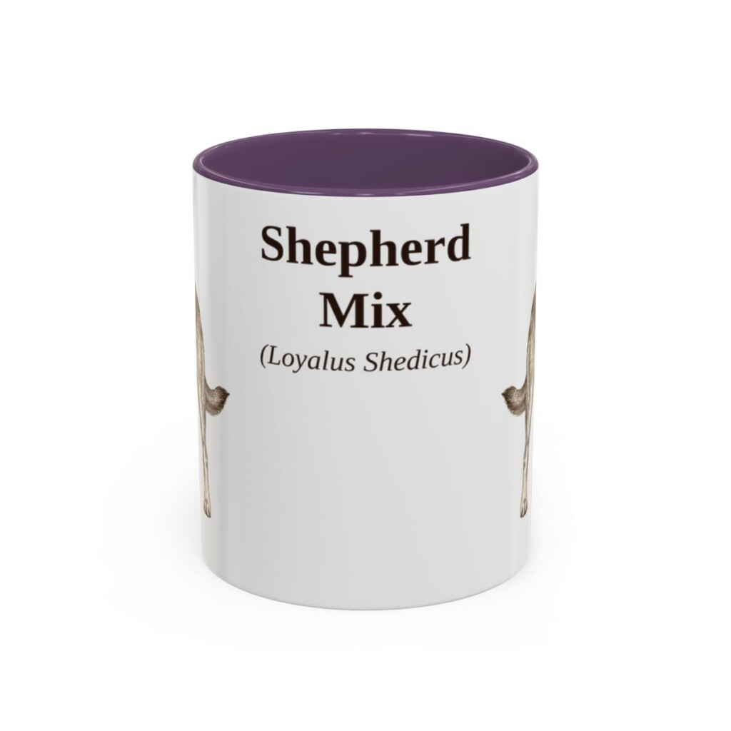 11oz Shepherd Mix Latin Mug, Purple, front view