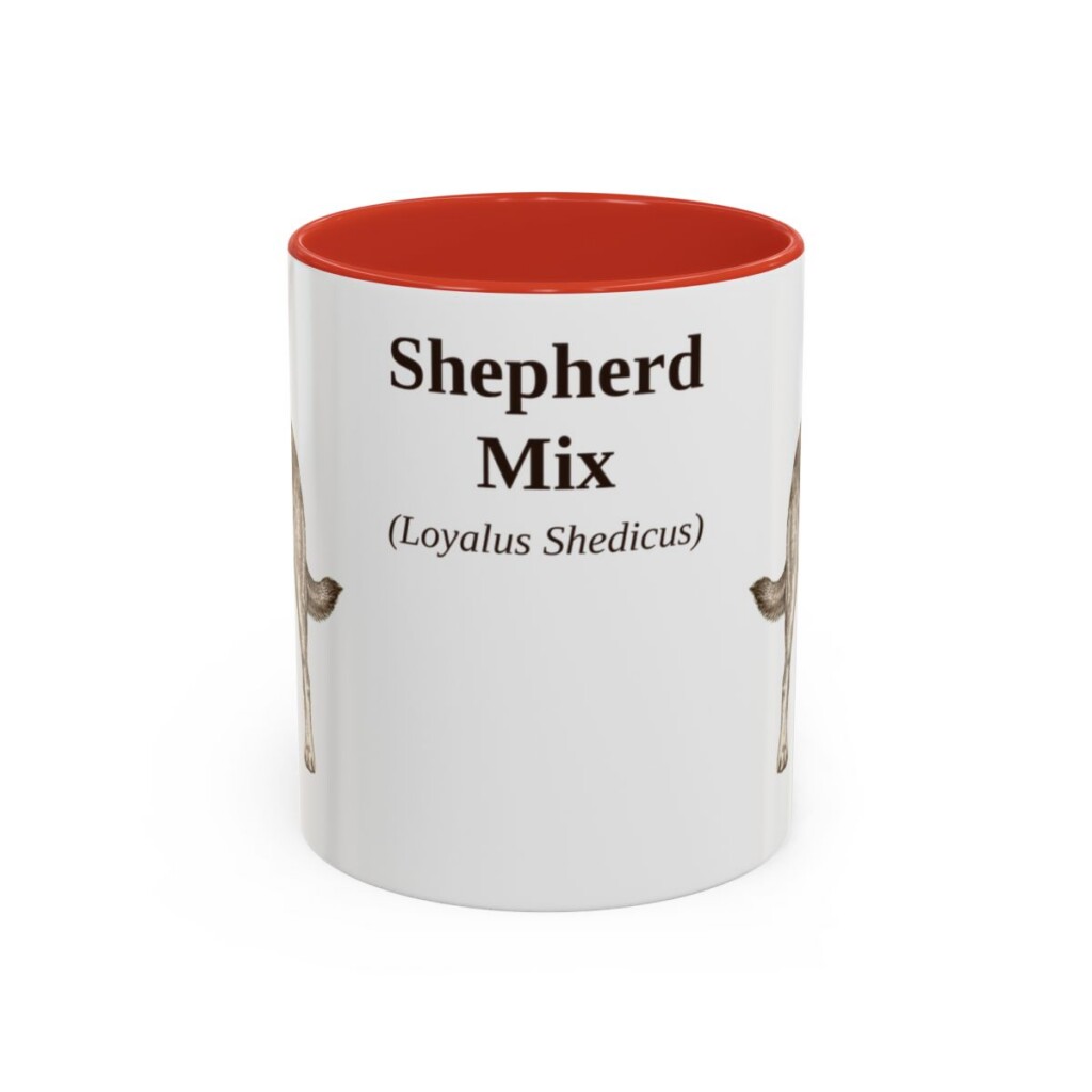 11oz Shepherd Mix Latin Mug, Red, front view