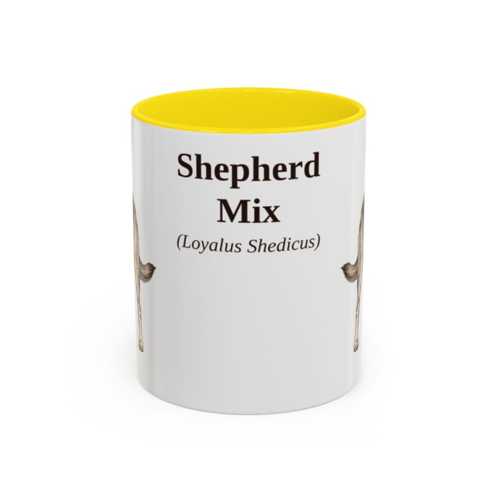 11oz Shepherd Mix Latin Mug, Yellow, front view