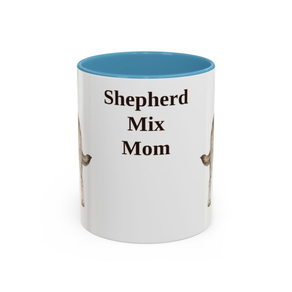 11oz Shepherd Mix Dog Mom Mug, Light Blue, front view
