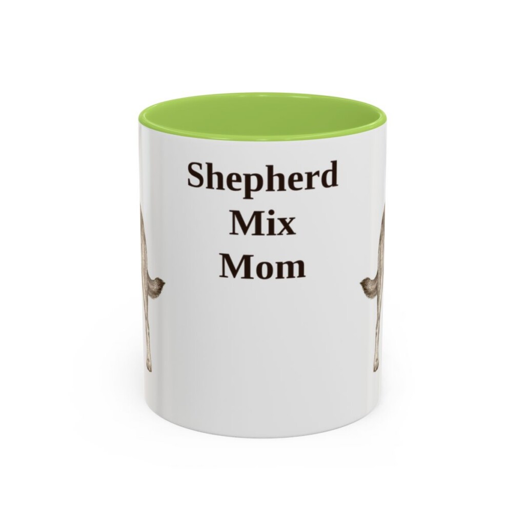11oz Shepherd Mix Dog Mom Mug, Light Green, front view