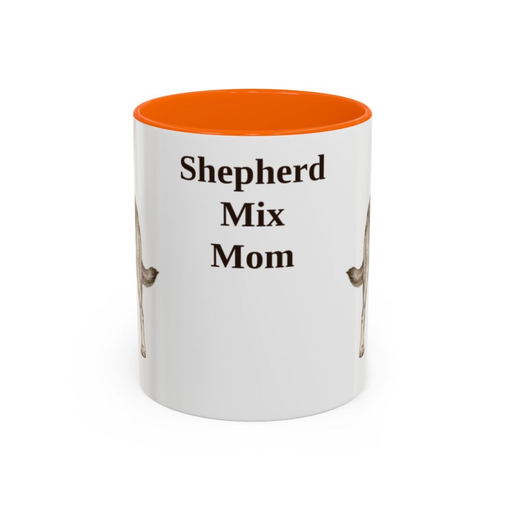 11oz Shepherd Mix Dog Mom Mug, Orange, front view