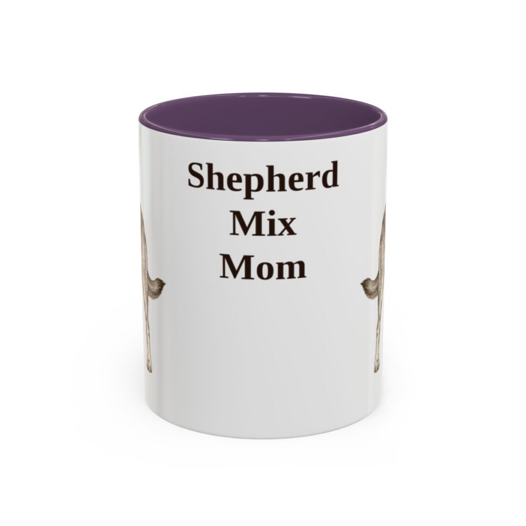 11oz Shepherd Mix Dog Mom Mug, Purple, front view