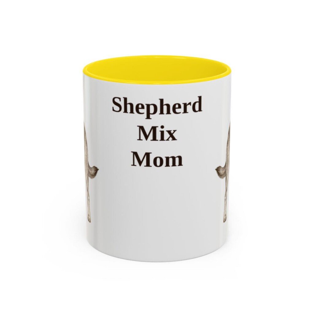 11oz Shepherd Mix Dog Mom Mug, Yellow, front view