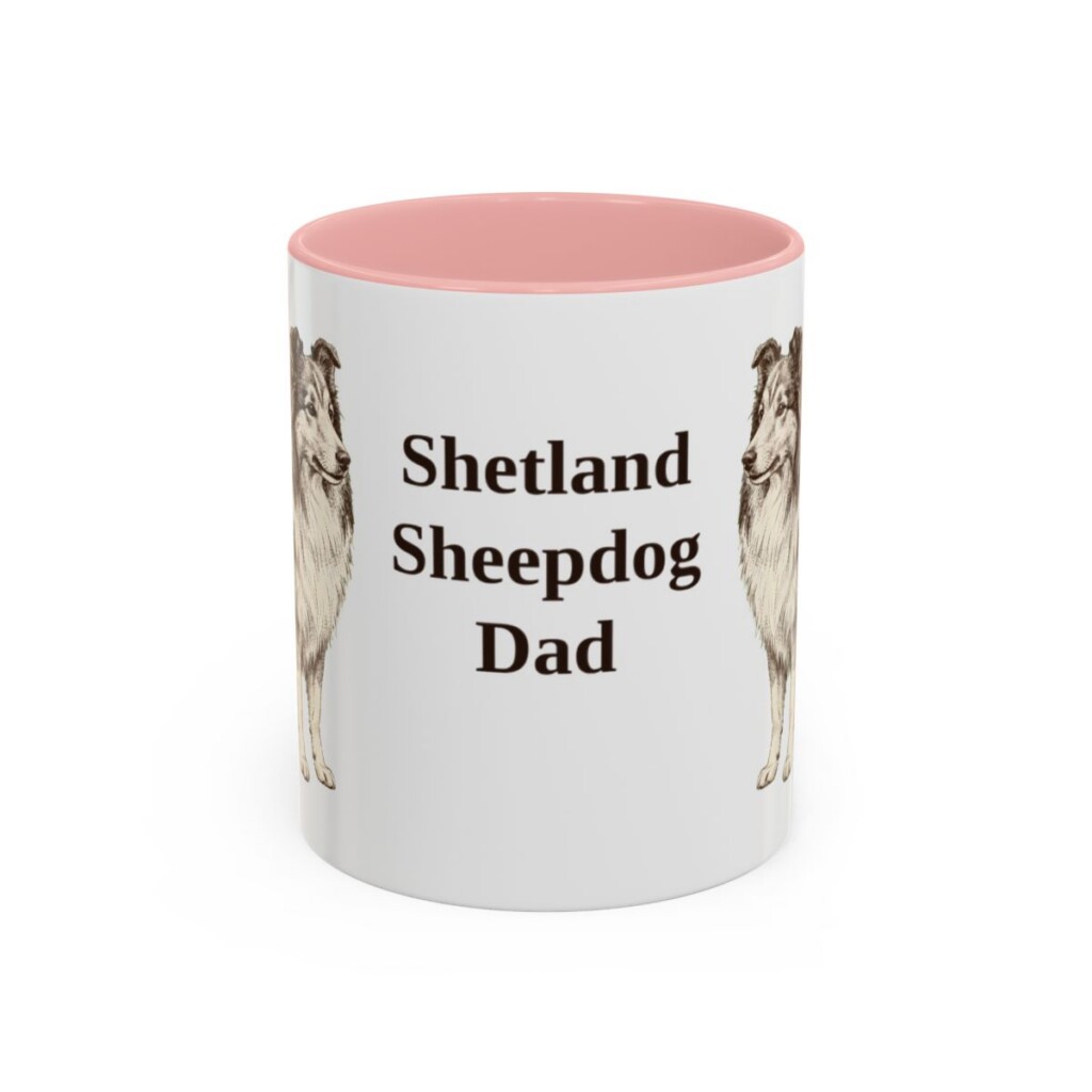 11oz-shetland-sheepdog-mug-dad-pink 11oz Shetland Sheepdog Dog Dad Mug, Pink, front view