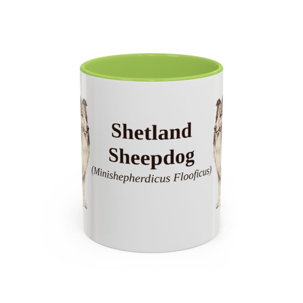 11oz Shetland Sheepdog Latin Mug, Light Green, front view