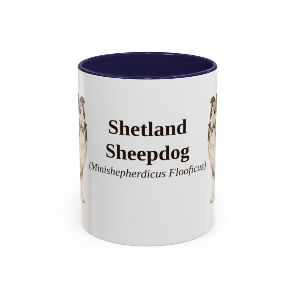 11oz Shetland Sheepdog Latin Mug, Navy, front view
