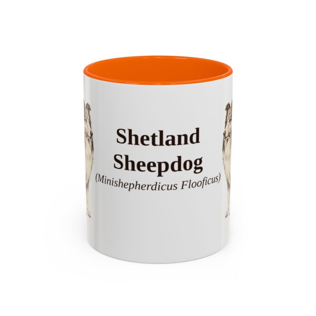 11oz Shetland Sheepdog Latin Mug, Orange, front view
