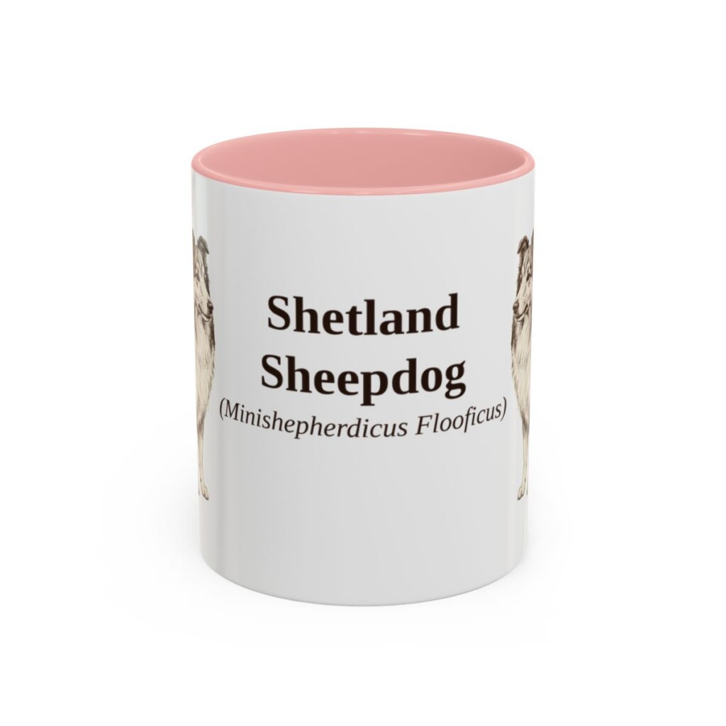 11oz Shetland Sheepdog Latin Mug, Pink, front view