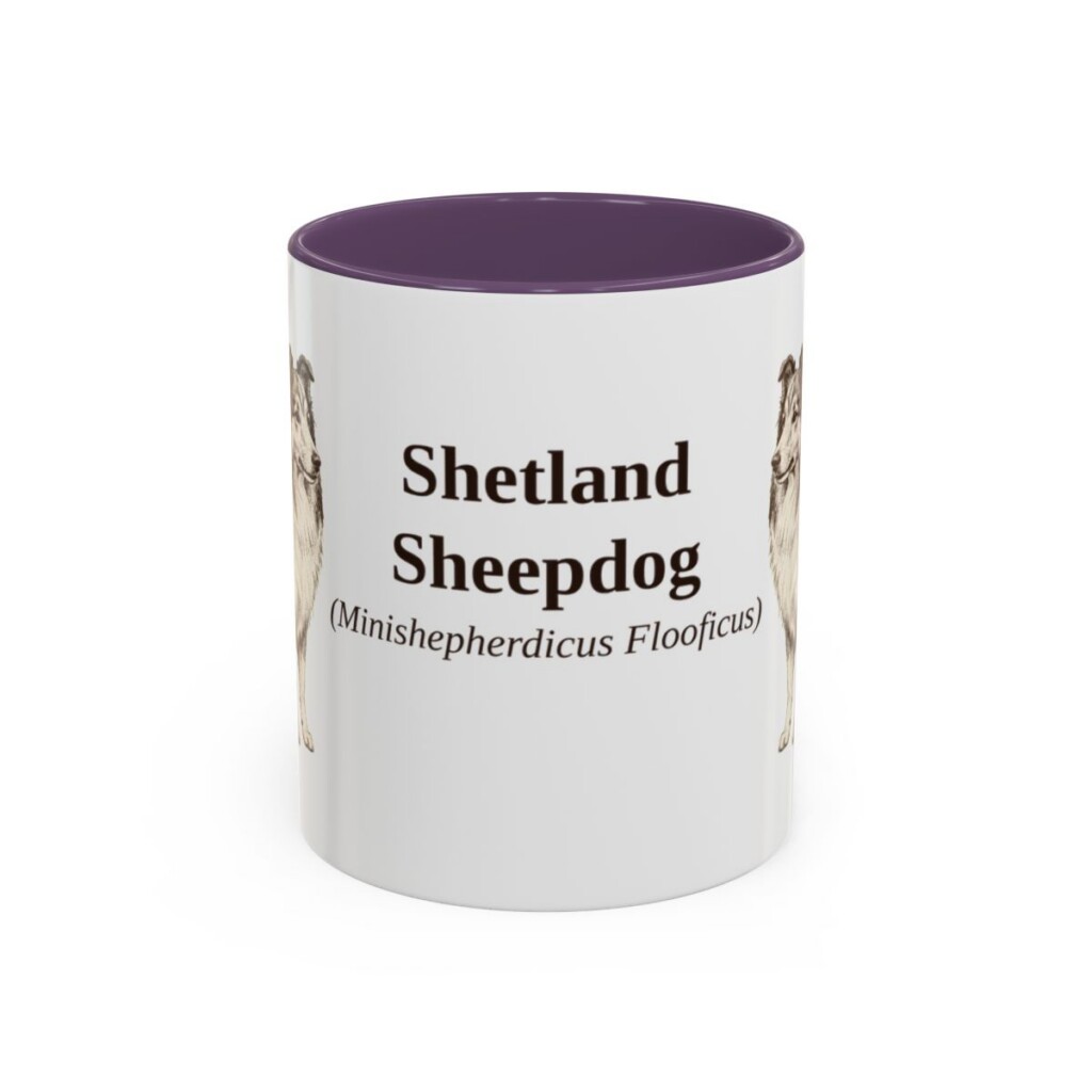 11oz Shetland Sheepdog Latin Mug, Purple, front view