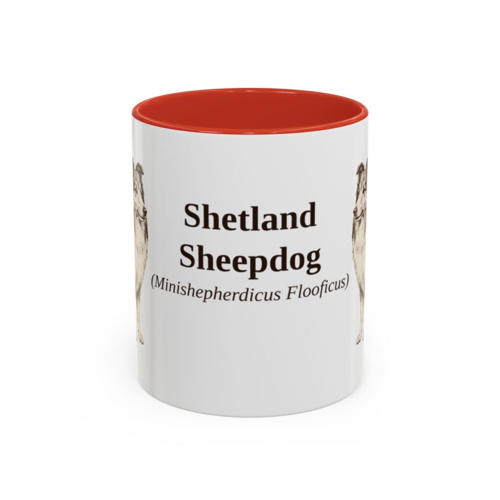 11oz Shetland Sheepdog Latin Mug, Red, front view