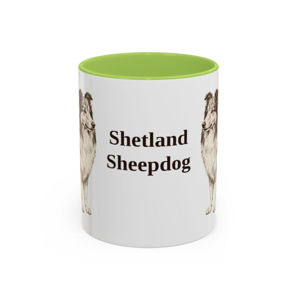 11oz Shetland Sheepdog Mug, Light Green, front view