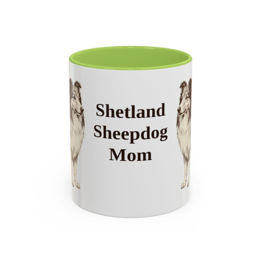 11oz Shetland Sheepdog Dog Mom Mug, Light Green, front view
