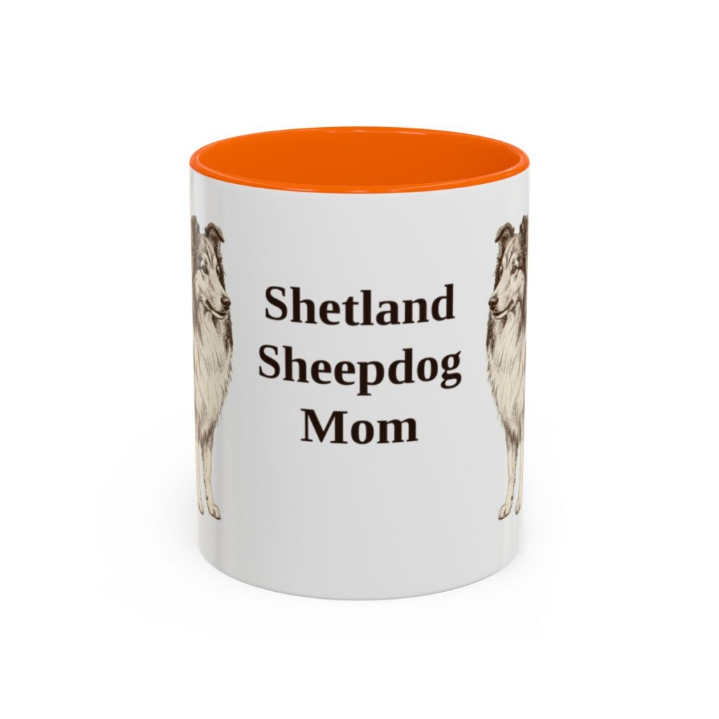 11oz Shetland Sheepdog Dog Mom Mug, Orange, front view