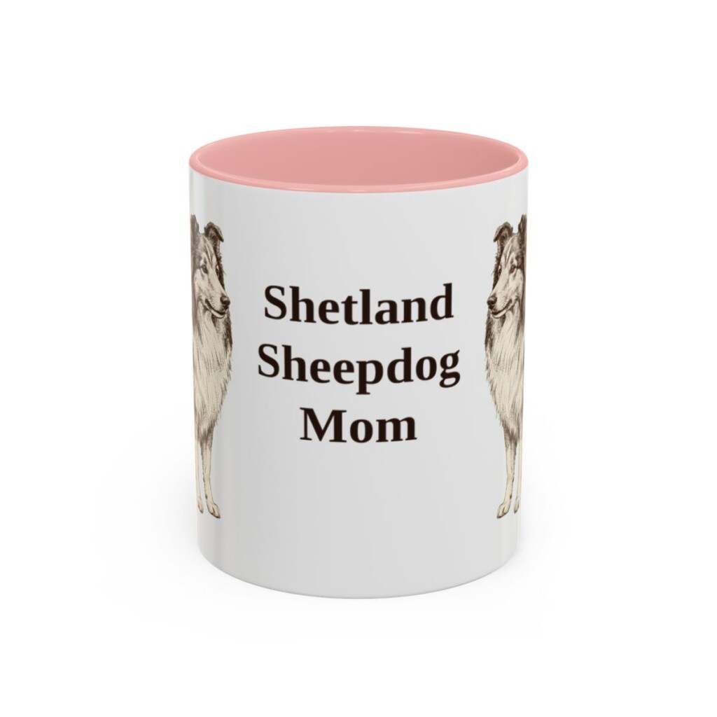 11oz Shetland Sheepdog Dog Mom Mug, Pink, front view