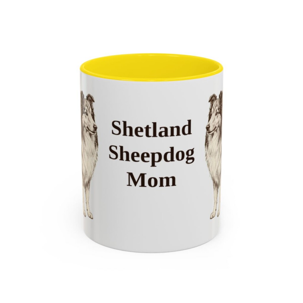 11oz Shetland Sheepdog Dog Mom Mug, Yellow, front view