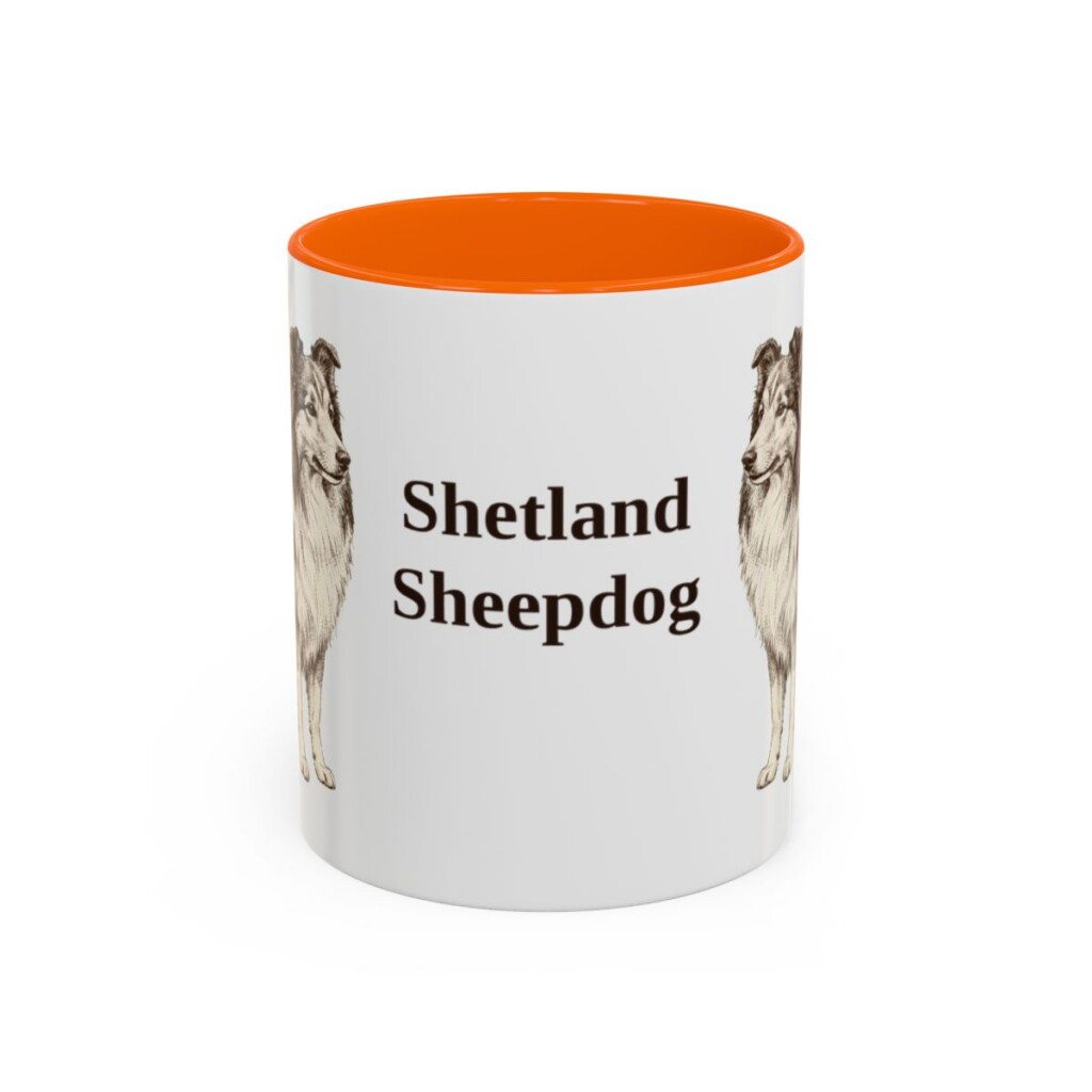 11oz Shetland Sheepdog Mug, Orange, front view