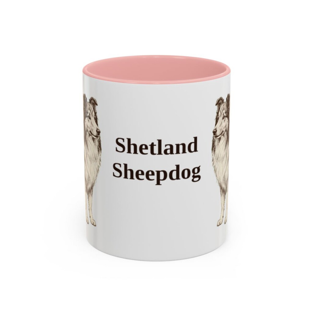 11oz Shetland Sheepdog Mug, Pink, front view