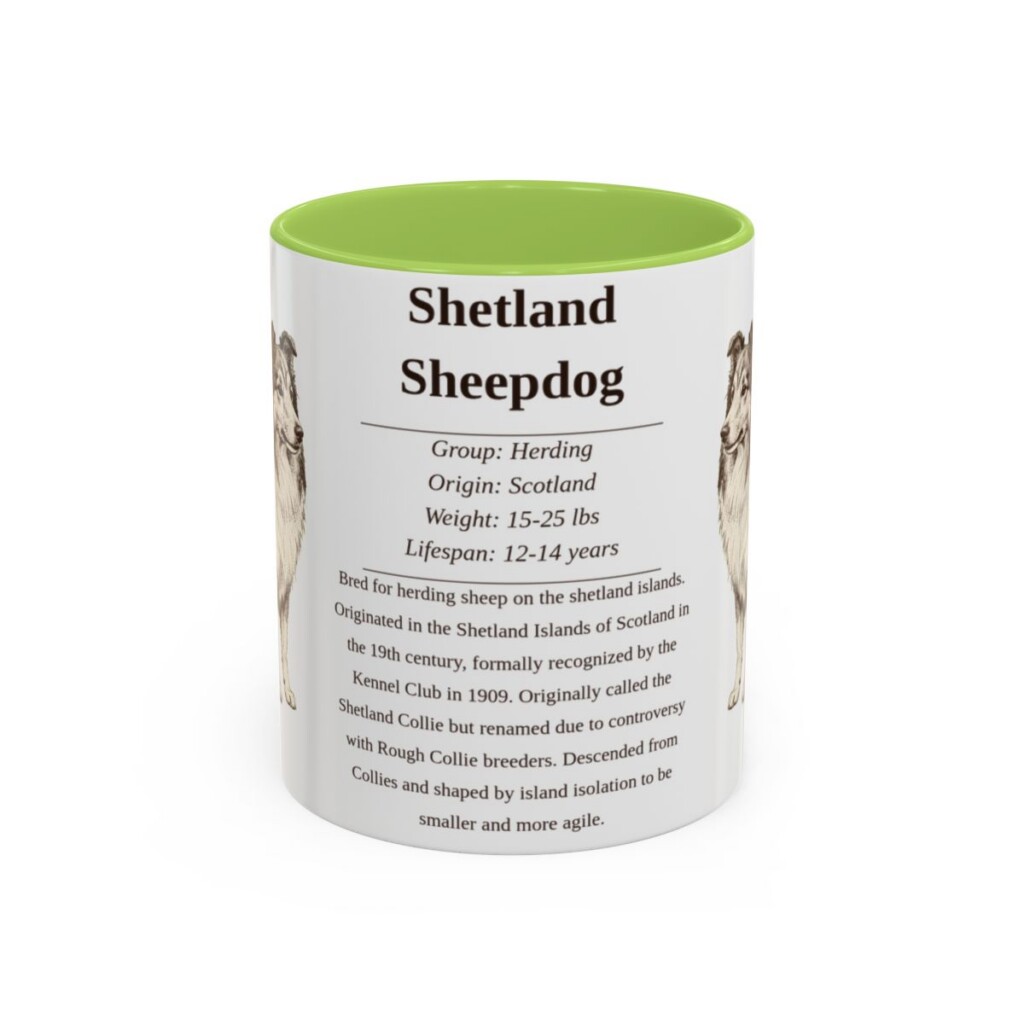 11oz-shetland-sheepdog-mug-writeup-light-green 11oz Shetland Sheepdog Mug, Light Green, front view