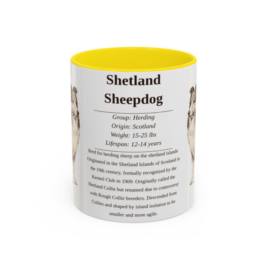 11oz-shetland-sheepdog-mug-writeup-yellow 11oz Shetland Sheepdog Mug, Yellow, front view
