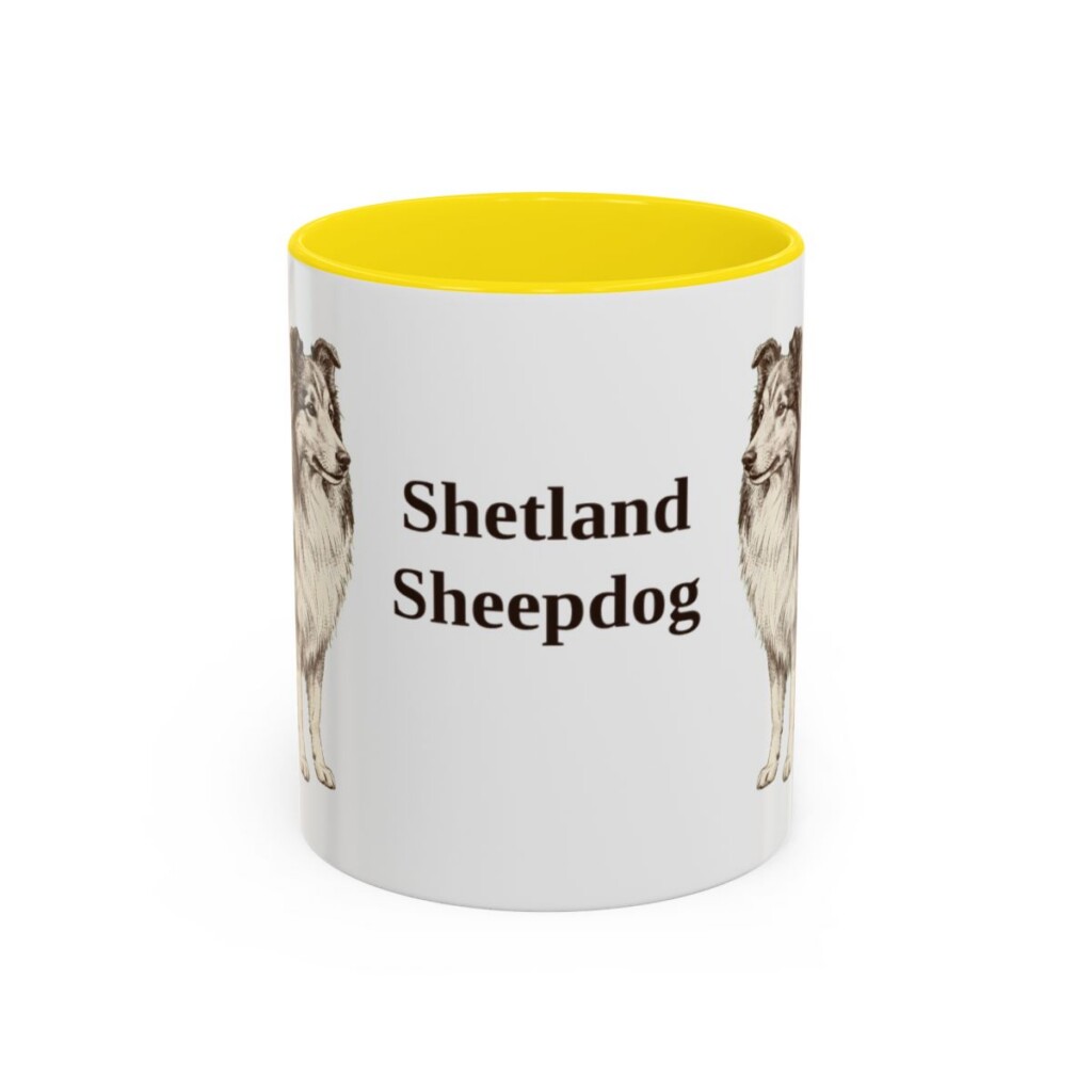 11oz Shetland Sheepdog Mug, Yellow, front view