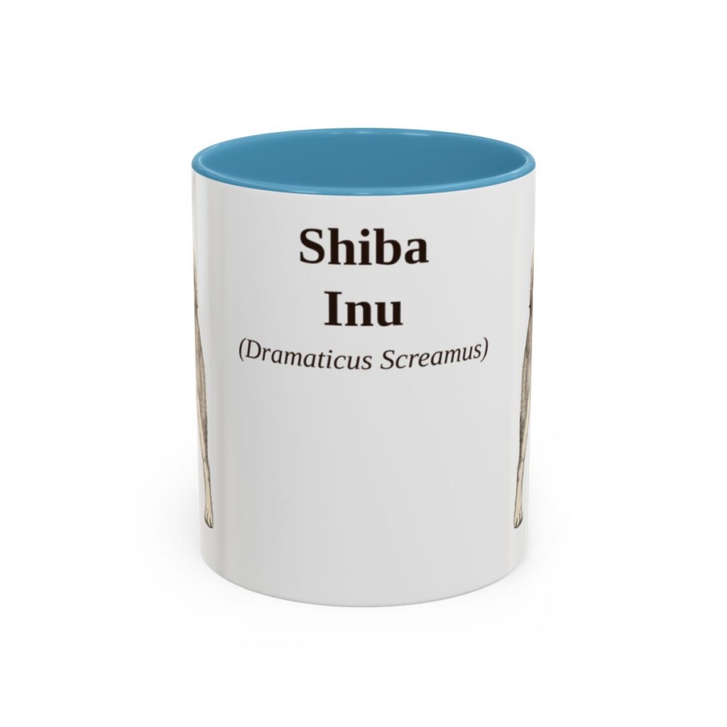 11oz Shiba Inu Latin Mug, Light Blue, front view